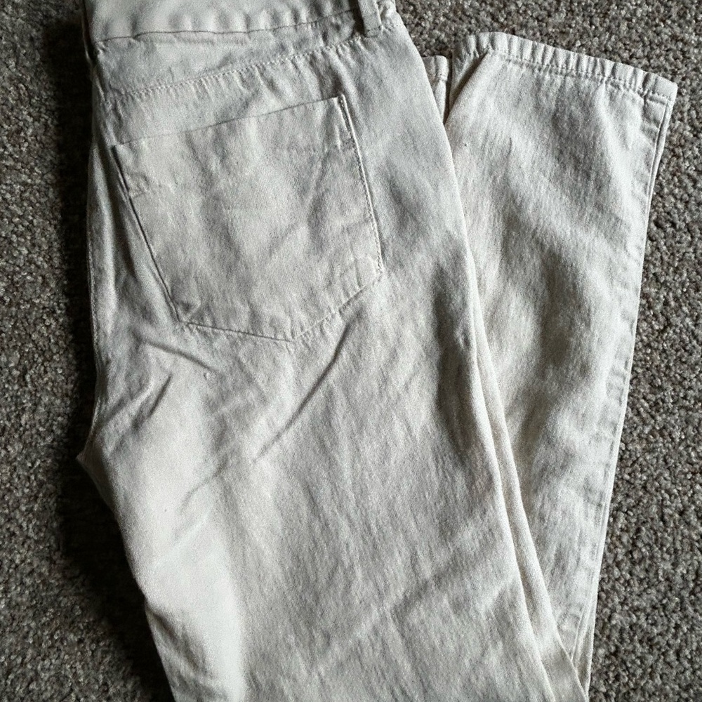 LOFT Cream Linen Blend Trousers